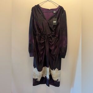DKNY Purple Ruched Long Sleeve Cocktail Gown